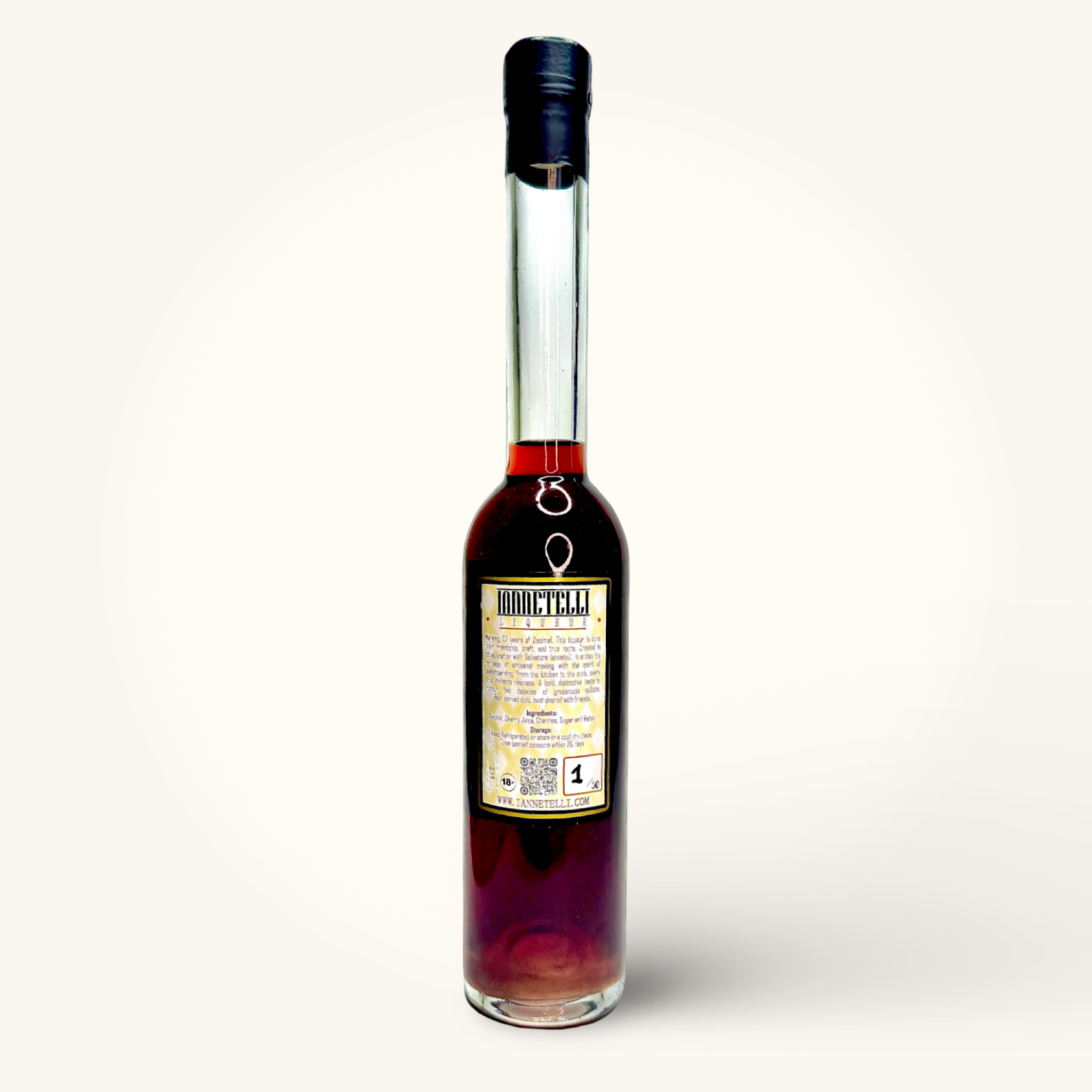 Italian Cherry liqueur bottle showing Iannetelli limited release label