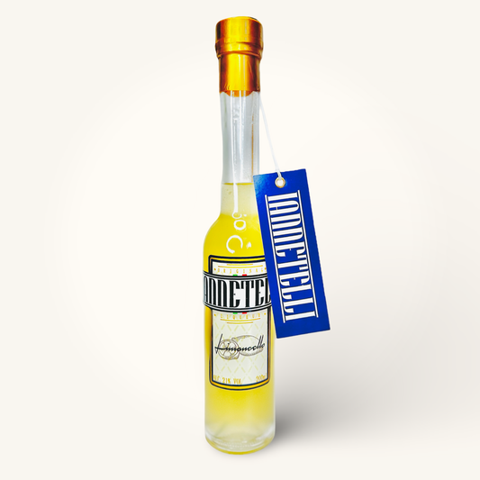 Italian Limoncello small bottle by Iannetelli liqueurs with zest tag