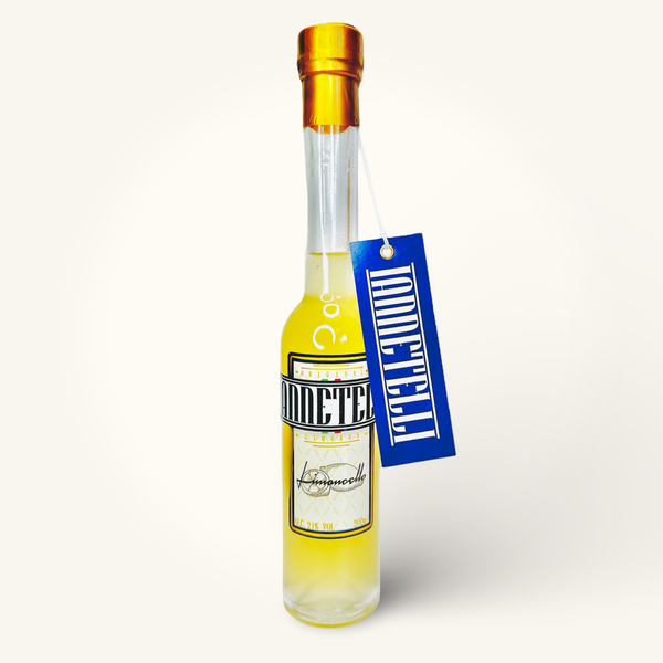 Italian Limoncello small bottle by Iannetelli liqueurs with zest tag